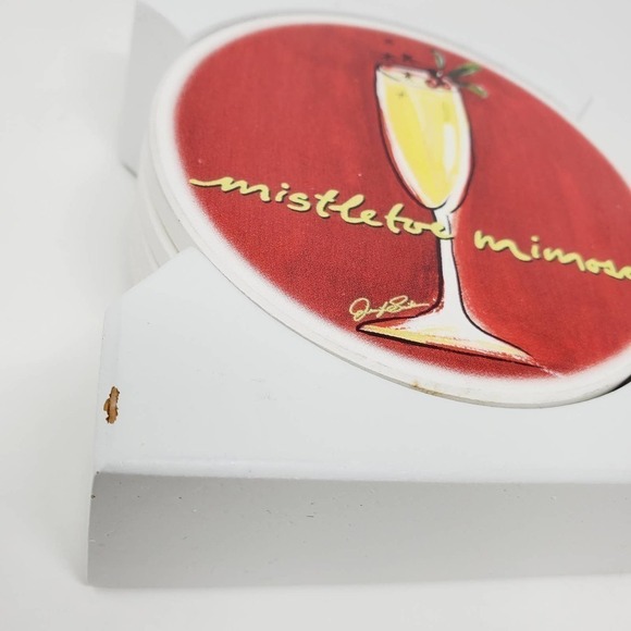 16. Ceramic Martini Mistletoe Mimosa Round Holiday Party Coasters Set of 4 - Picture 3 of 13